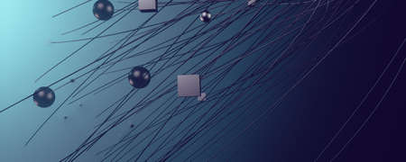 3d illustration abstract technology background.Geometric shapes in darkness.Lines and cubes concept backdropの写真素材