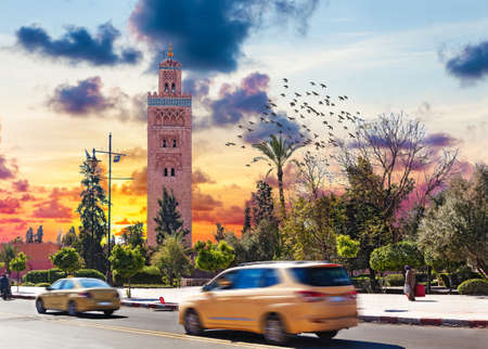 travel concept around the world.Koutoubia mosque, Marrakech, Morocco.Koutoubia mosque, Marrakesh, Morocco.の写真素材