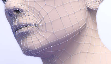 3d illustration of plastic surgery.Mesh and lines  in the skin and procedure to eliminate wrinkles.Anti-aging aesthetic medical treatmentの写真素材