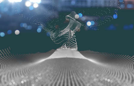 Wallpaper of tech concept pattern and big data structure. Net and source code. 3d illustration.Abstract background of technology, science and cloud computerの写真素材