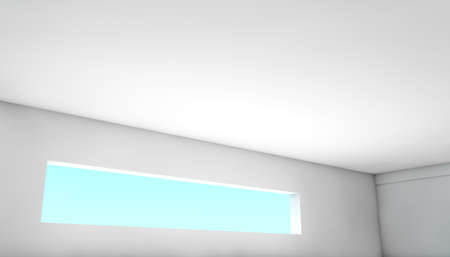 Concept of sustainable architecture project.Window and blue sky in empty space.Empty room and interior design.3d illustrationの写真素材