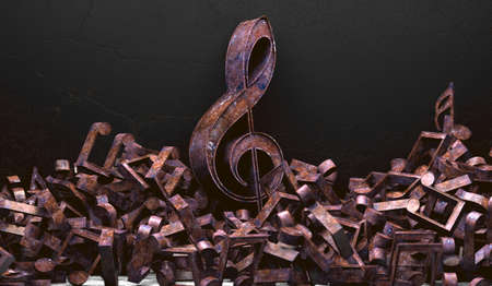 3d illustration of musical notes and musical signs of abstract music sheet.Songs and melody concept.の写真素材