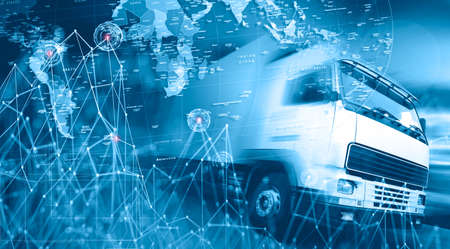 Abstract background Trucks,lorry and freight for transport concept.Highway and delivering.の写真素材