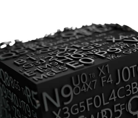 3D illustration of numbers and letters in black.Programming and data security.の写真素材