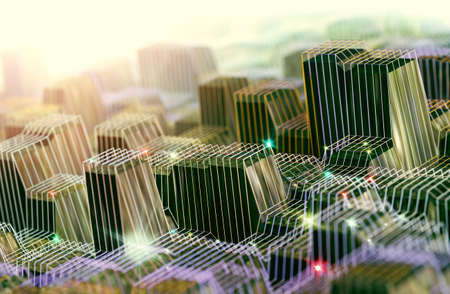Mesh and net stucture with cubes.Network and internet concept.3d illustrationの写真素材