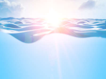 Sea and ocean background,Waves and blue sky over the horizon.3d illustration