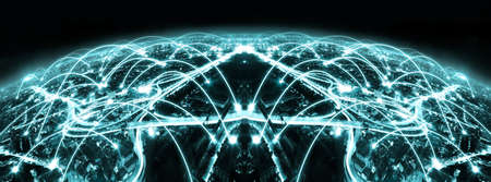 Modern design of city and network concept.Internet and communication abstract background.Skyline and virtual linkの写真素材