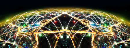 Modern design of city and network concept.Internet and communication abstract background.Skyline and virtual linkの写真素材