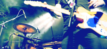 Musical performance on stage. Recreation and music show..Abstract musical background. Playing guitar and music concert concept.の写真素材