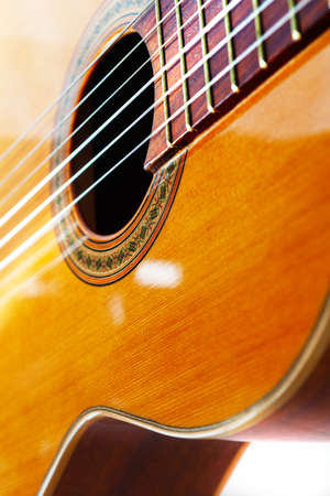Close up image classical guitar.Spanish guitar detail