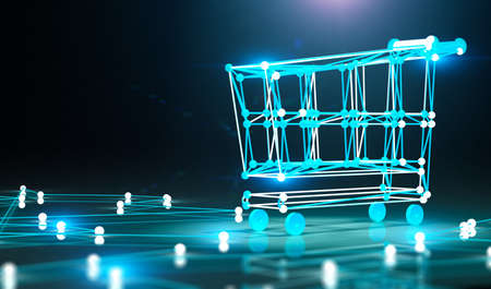 Internet business and basket design.E-commerce and e-shopping concept.3d illustrationの写真素材