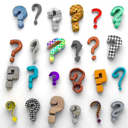 Questions mark isolated over white background.Concept of doubts and questions.Many questions icon.3d illustrationの写真素材