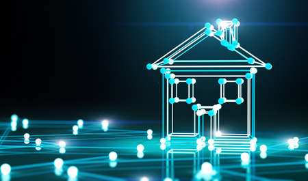 Real state and technology.Investment and internet business.Smart house and net.3d illustration.の写真素材