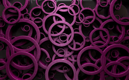 Purples circles and geometric shapes background.Abstract design of loops and rings.3d illustrationの写真素材