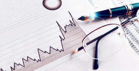 Statistics and graphs of banking economy and finance. Stock market and investments for savings. の写真素材