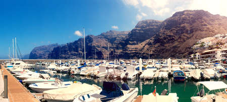Seaport with boats and yachts in natureの写真素材