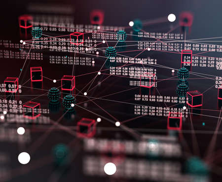 Big data and communication. Internet and data analysis on the web. Teamwork and IT software programming.3d illustrationの写真素材