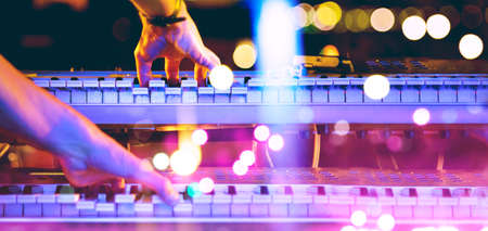 Stage lights.Abstract musical background.Playing piano and concert concept.の写真素材