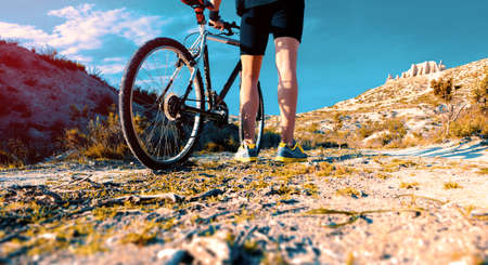 Mountain bike and adventure man in action.Healthy life style in outdoor の写真素材