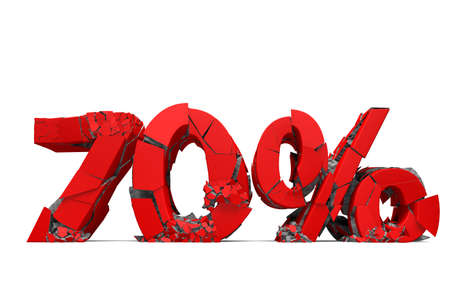 Number 70 in red isolated on white and percentage sign. Breaking prices and promotionの写真素材