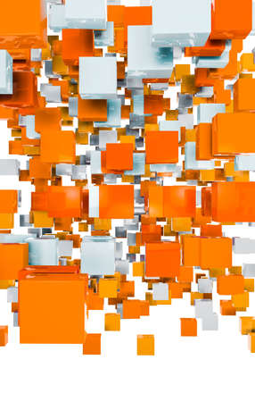 Futuristic 3d illustration of colorful squares, rectangles and geometric shapes on a white...