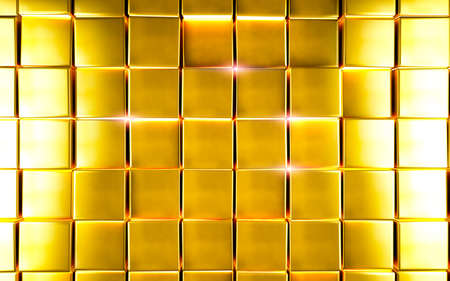 Luxurious and elegant background with bright gold cubes or blocks.3d illustrationの写真素材