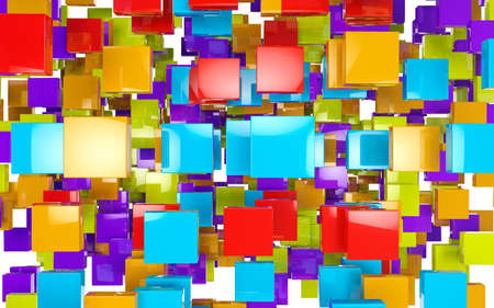 Futuristic 3d illustration of colorful squares, rectangles and geometric shapes on a white background. の写真素材