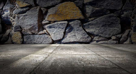 3d illustration abstract background city lifestyle.Rock wall and cement floor background.Spotlight の写真素材