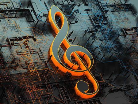 Music concept abstract background.Clef key.Technology and trendy music.3d illustrationの写真素材