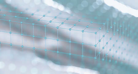 Mesh or net with lines and geometric shapes detail.3d illustration