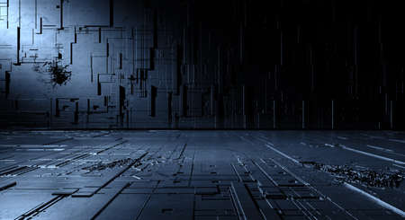 Futuristic structure with lines and cubes and geometrics shapes.3d illustrationの写真素材