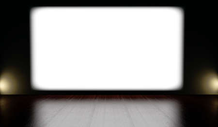 Presentation board, blank whiteboard for conference. Free space for advertising.Projection screen on...