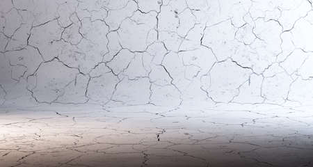 3d illustration abstract background .Wall and cracked cement floor background.Spotlight.Background empty street and concrete wall.の写真素材