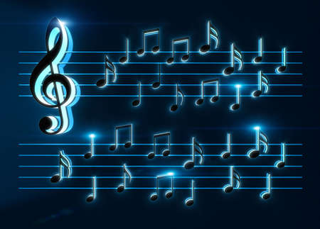 3d illustration of musical notes and musical signs of abstract music sheet.Songs and melody...