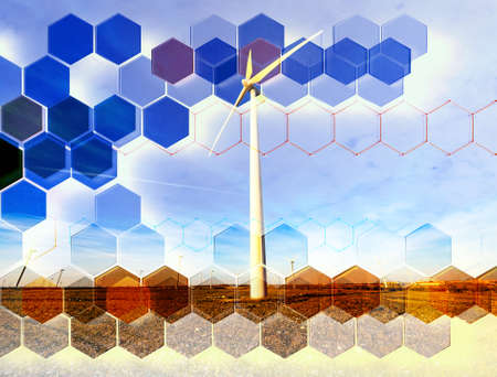 wind turbines for generation electricity with copy space. Green energy concept.の写真素材