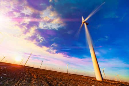 wind turbines for generation electricity with copy space. Green energy concept.の写真素材