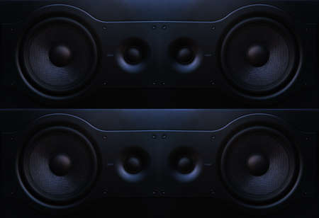 Two way speaker in recording studio.Photo in black, isolated on black background.の写真素材