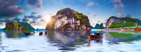 Seascape and paradisiacal idyllic beach.Scenery Thailand sea and island.Adventures and exotic travel concept.の写真素材