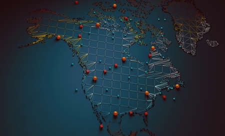3d illustration and concept of international logistics of agreements and international business. Networks and companies around the world.の写真素材
