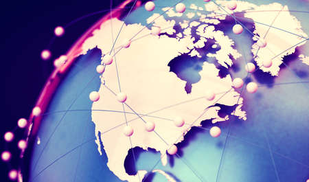 3d illustration of networking and internet concept and globe world map.
