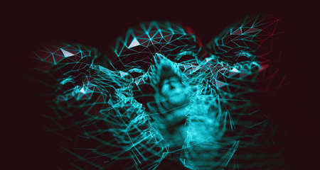 Business data analytics and artificial intelligence. Cyborg head and cyber security. Abstract background of technology and science.3d illustration.の写真素材