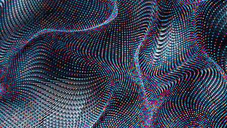 Decorative mesh and wave texture. Abstract background of dots and ripples.3d illustration.の写真素材