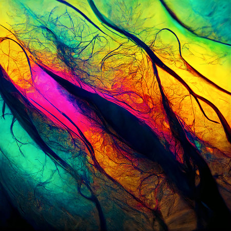 Abstract texture of bright colors with organic shapes with neon lights. Ai generated.の素材