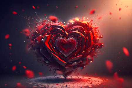 Explosion of love and color in the shape of a heart. ai generatedの素材