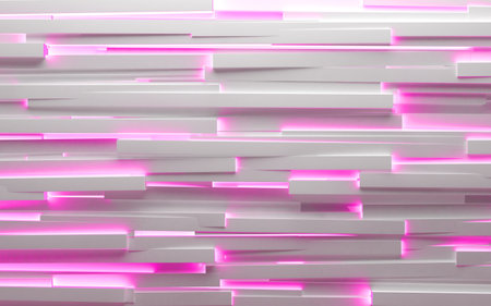Geometric shapes and pink neon modern lights blank background.の写真素材