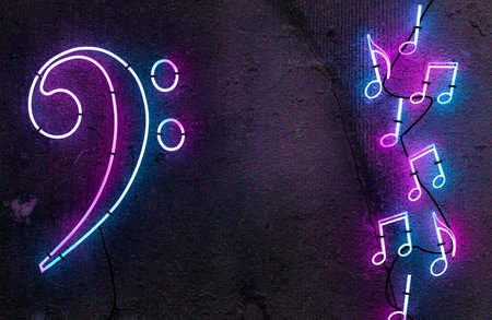 Night glowing neon sign, colorful posters, luminous banner. 3d illustration.の写真素材