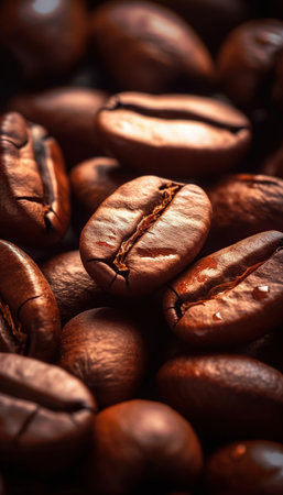 Macro photography of coffee grain in dark environment. Ai generated.の素材