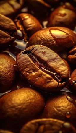 Macro photography of coffee grain in dark environment. Ai generated.の素材