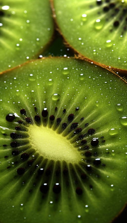 Close up green and fresh kiwi inside. Ai generated.の素材