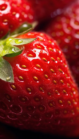 macro photography of strawberry in lighting environment. Ai generated.の素材